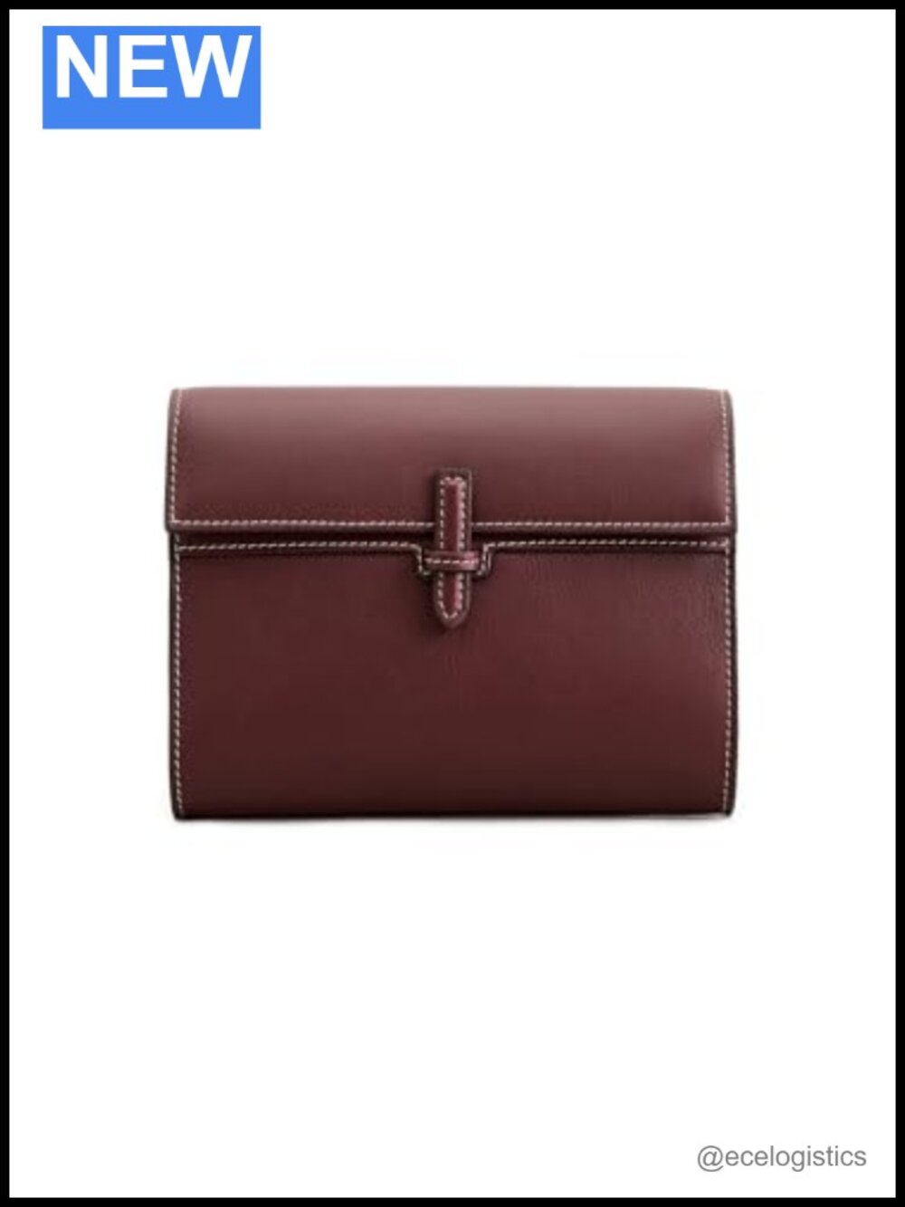 Small Leather Clutch with Magnetic Closure and Contrast Stitching